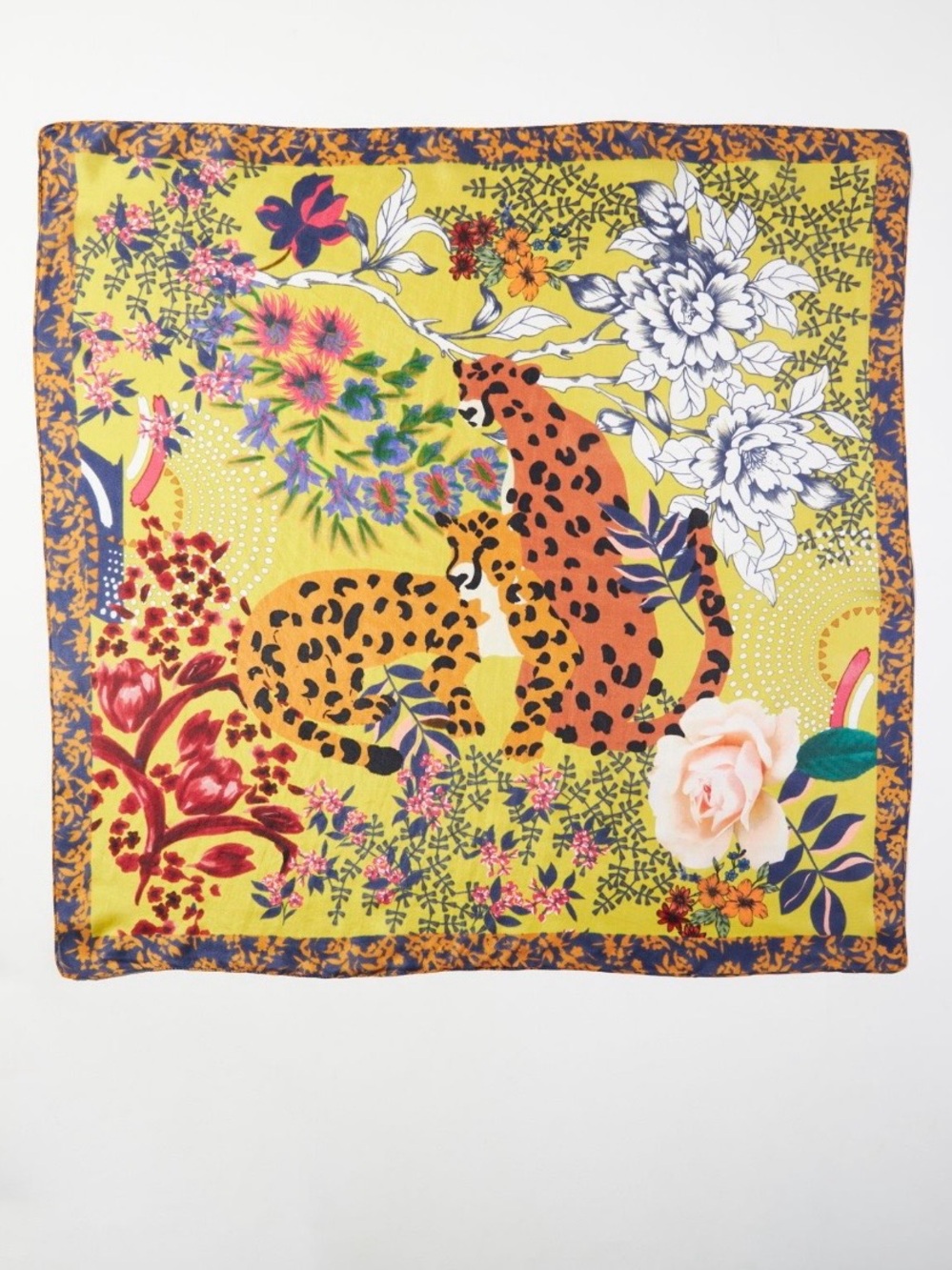 Anthropologie Multicolor Floral & Leopard Print Silk Bandana Scarf - Picture 2 of 2